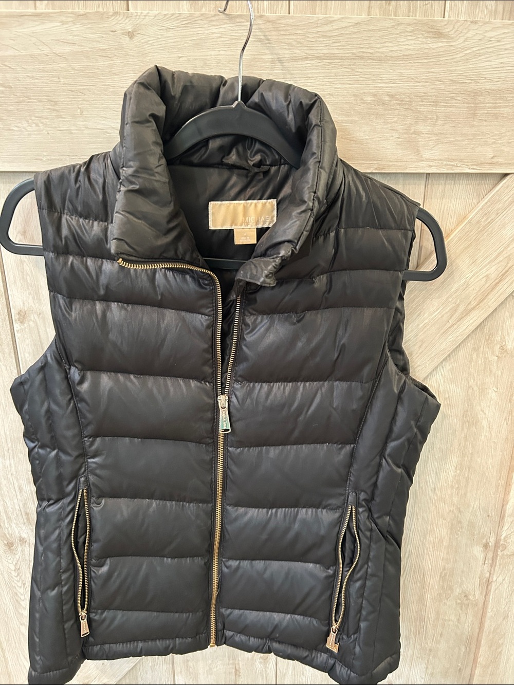 Michael Kors Black Quilted Puffer Vest with Gold Zippers